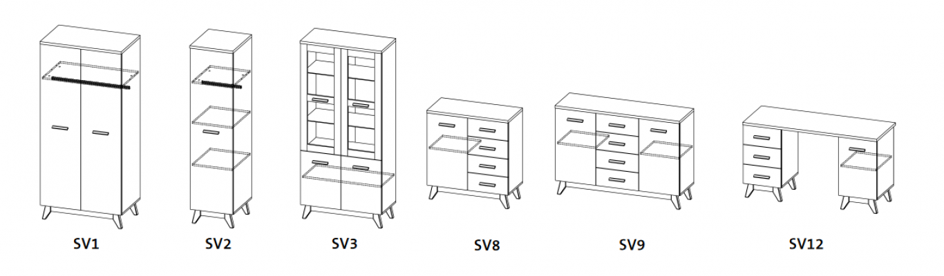 Living Room Set Wall Unit Display Cabinet Lowboard Wall Shelf TV Table 5-piece