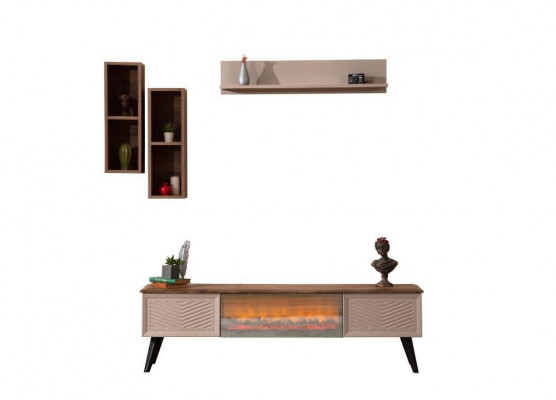 Stylish Living Room Wall Unit Designer Wood Coffee Table 2x Shelves