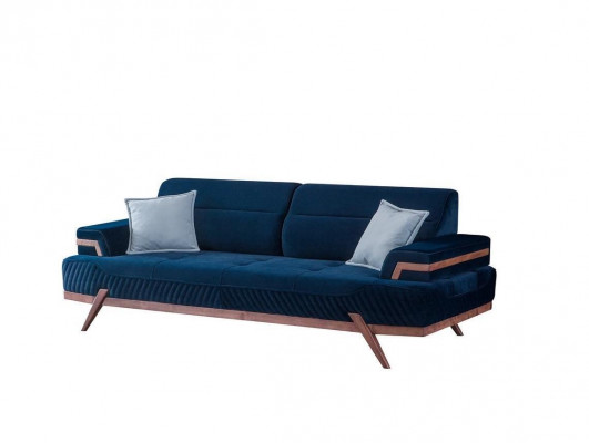 Dark blue sofa living room 3-seater textile couch designer three-seater