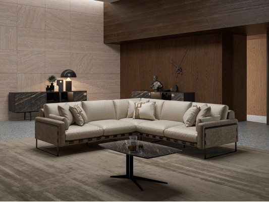 Living room suite corner sofa couch L-shape upholstery seating luxury coffee table