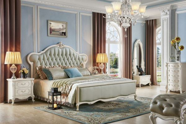 Elegant Chesterfield bed in classic style with matching nightstands