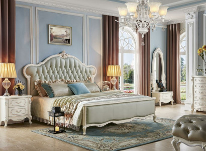 Elegant Chesterfield bed in classic style with matching nightstands