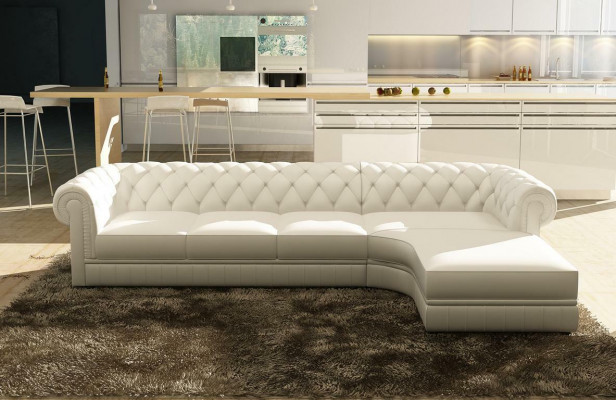 Classic Chesterfield Upholstered Corner Leather Sofa Living Landscape