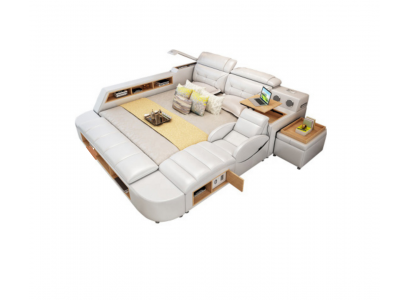 Double Luxury Design Leather Bed Upholstered Beds USB Hotel Multifunction