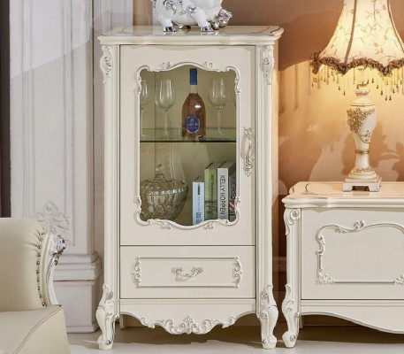 Classic living room furniture white wood showcase gold display cabinet