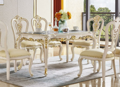 Dining Table Classic Dining Room Set 7-Piece Set 6x Chairs Dining Group Solid Wood