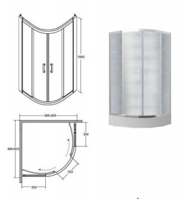 Exclusive shower enclosure quarter-circle corner shower glass partition