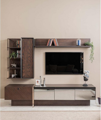 Wall unit TV stand shelves RTV lowboard sideboard brown wood cabinet