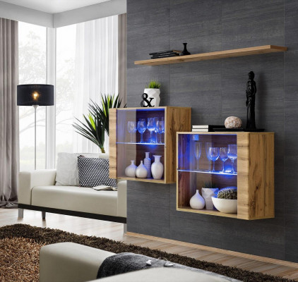 Living Room Cabinets Display Cabinet Wall Shelf Luxury Living Room Brown Set 3-piece.