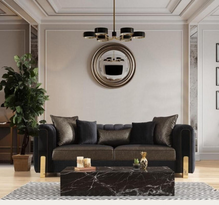 Sofa Three-Seater Three-Seater Modern Fabric Black Sofas Design Living Room