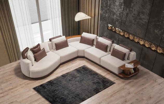 White corner sofa designer living room L-shaped couch upholstered furniture wooden frame