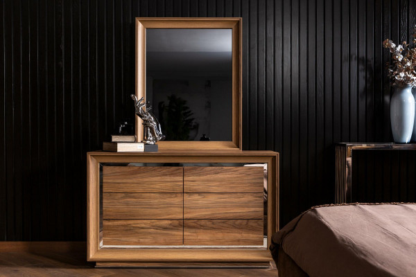 Brown dresser in modern style + mirror with practical storage