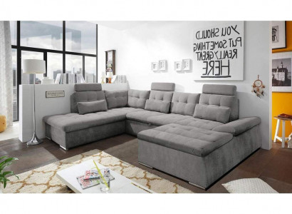 Corner sofa U-shape living area suite with bed function upholstery design