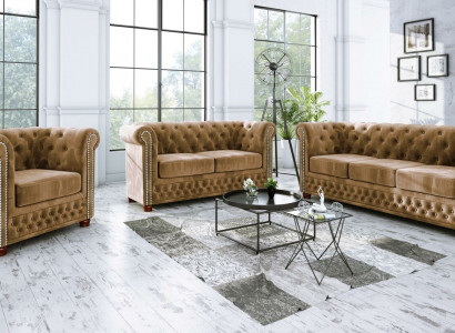 Chesterfield Textile Design Luxury Sofa Set Couch Sofa Upholstery 3+1 Seater New