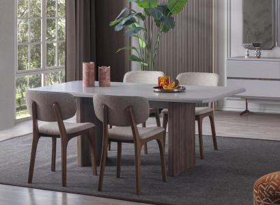 Designer dining room set consists of 5 pieces: dining table and 4 modern chairs.