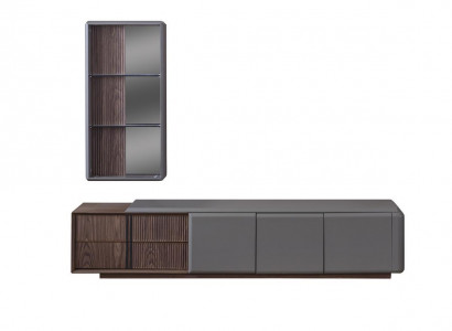 Designer living room set TV cabinet with exclusive wall shelf, 2-piece shelf set.