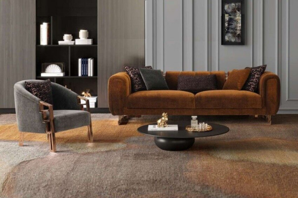 Three-seater sofa set armchair brown fabric sofa set complete sofa