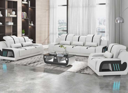 Luxury Sofa Set Complete White Faux Leather Sofa 321