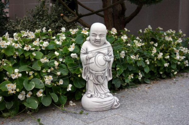 Buddha figurine sculpture with stone look. Large sculpture for decorative garden use.