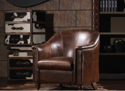 Vintage leather club chair, leather armchair, designer armchair, genuine leather retro sofa.