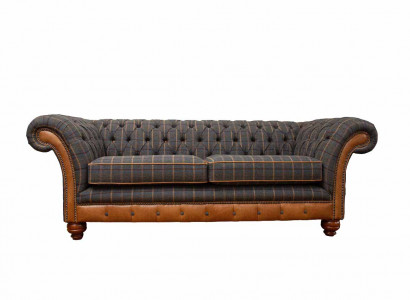 3-seater designer sofa couch upholstered in brown fabric textile new