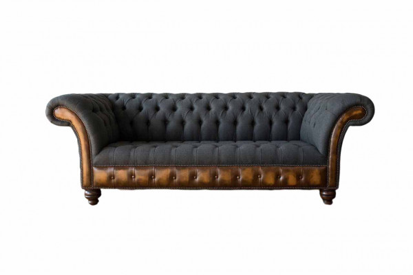 Black Design Sofa 3 Seater Chesterfield Fabric Couch Sofa Upholstery New