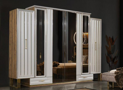 Wardrobe Luxury Closet Wooden Wardrobe with Mirror Beige