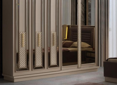 Wardrobe cloakroom cabinet design wooden cabinet with mirror beige