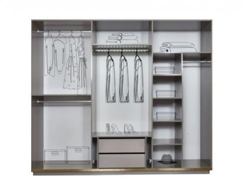 Wardrobe Closet Modern Wooden Wardrobe with Mirror Gray