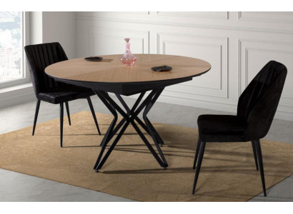 Round dining table, extendable modern kitchen table wood brown