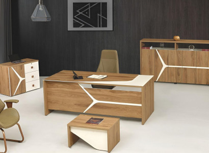 Complete office desk office desk set 4-piece wood brown modern