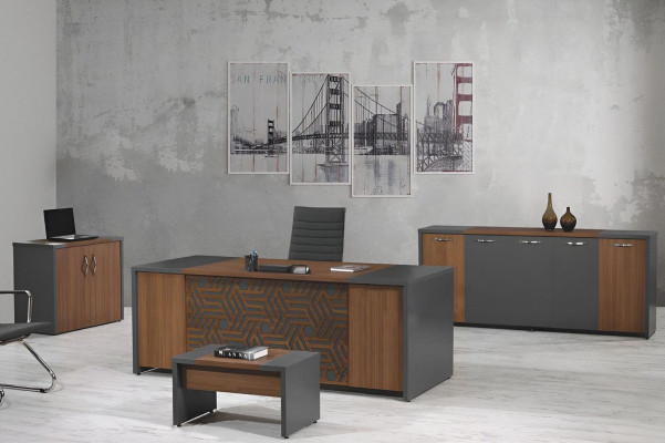 Complete office office desk office furniture desk set 4-piece wood brown office