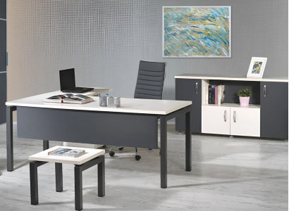 Furniture Office Home Office Furniture Corner Office Desk Set 3-Piece Wood Gray Table