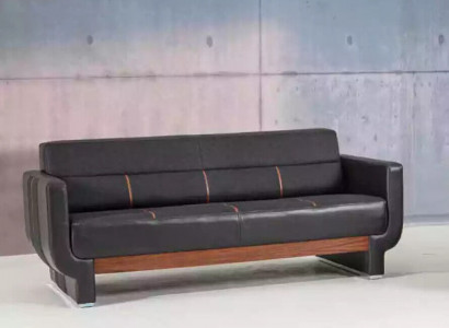 Black three-seater couch modern leather furniture office furnishings upholstery