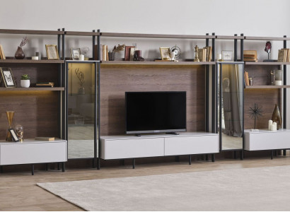 Modern brown living room wall unit luxury living room furniture shelf cabinets