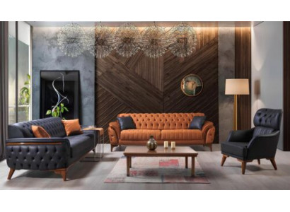 Black-Orange Chesterfield Sofa Set Living Room Couches Armchair 4-piece Set