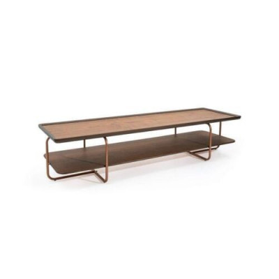 Brown living room wooden coffee table with stainless steel legs elegant sofa table