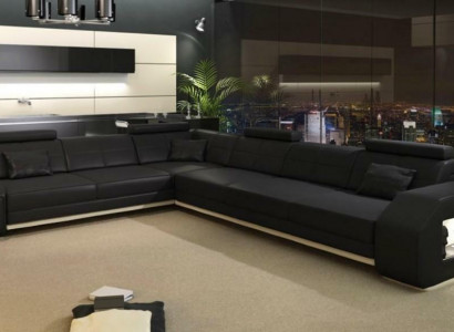 Corner sectional leather textile upholstered designer sofa living landscape.