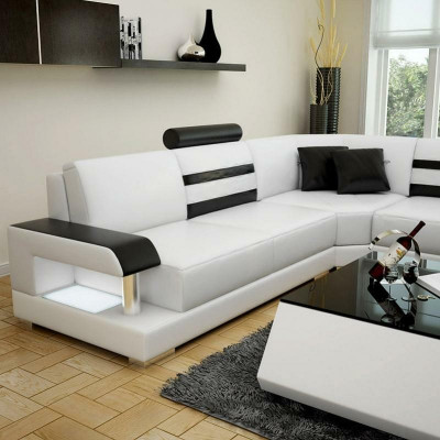 U-shaped sectional sofa living landscape - leather sofa set with shelf leather