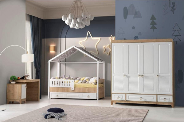 Modern children's room set bed wardrobe desk bright 3-piece new