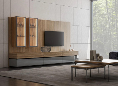 Luxury Complete Living Wall Brown Furniture Designer Set Furnishing TV Stand Modern