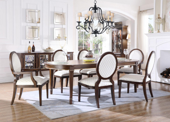 Table with 4x chairs, 2x chairs, sideboard, 8-piece dining room set, group, ensemble