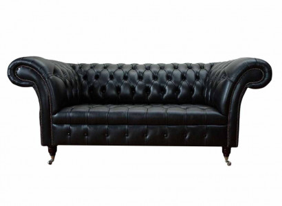 Three-seater luxury sofa 3 seater sofas leather black Chesterfield