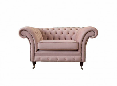 Chesterfield Design Armchair Pink Upholstery Luxury Textile Couch 1 Seater