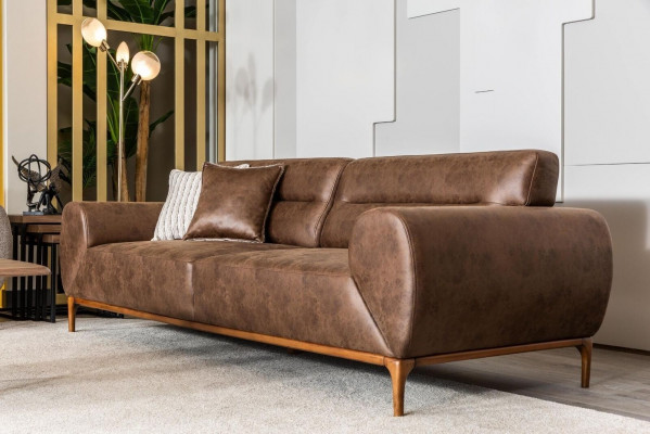 Three-seater sofa, 3-seater upholstered sofa, brown couch, upholstered faux leather