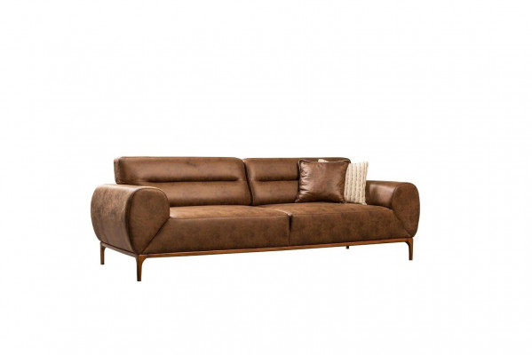 Three-seater sofa, 3-seater upholstered sofa, brown couch, upholstered faux leather