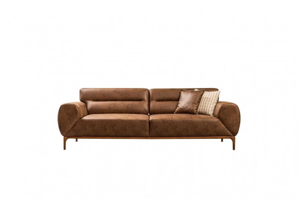 Three-seater sofa, 3-seater upholstered sofa, brown couch, upholstered faux leather