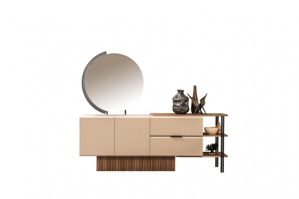 Sideboard set with mirror beige wood cabinet cupboard wood design