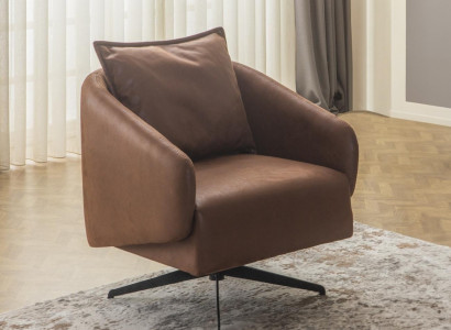 Armchair, wing chair, swivel chair, single seater, seat, faux leather, brown design