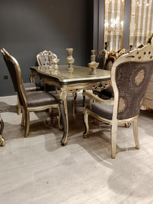 Exquisite dining room furniture luxurious dining table + 4x table chairs gold